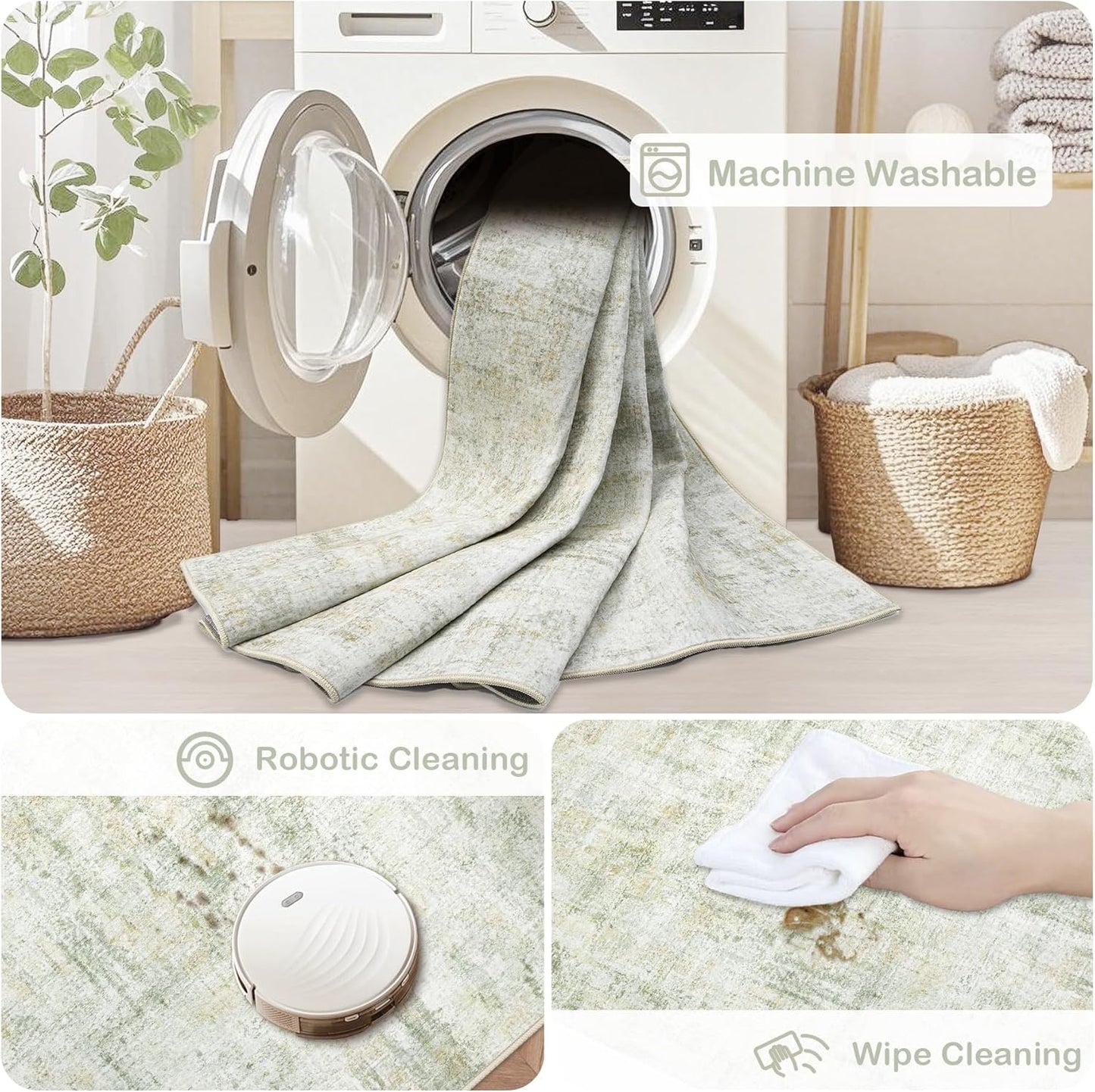 Area Rugs 8x10 Living Room: Washable Rug Modern Abstract Large Rugs Soft Non Slip Neutral Rug Stain Resistant Indoor Carpet for Bedroom Kitchen Dining Room Home Office Rugs(Green Brown,8'x10')