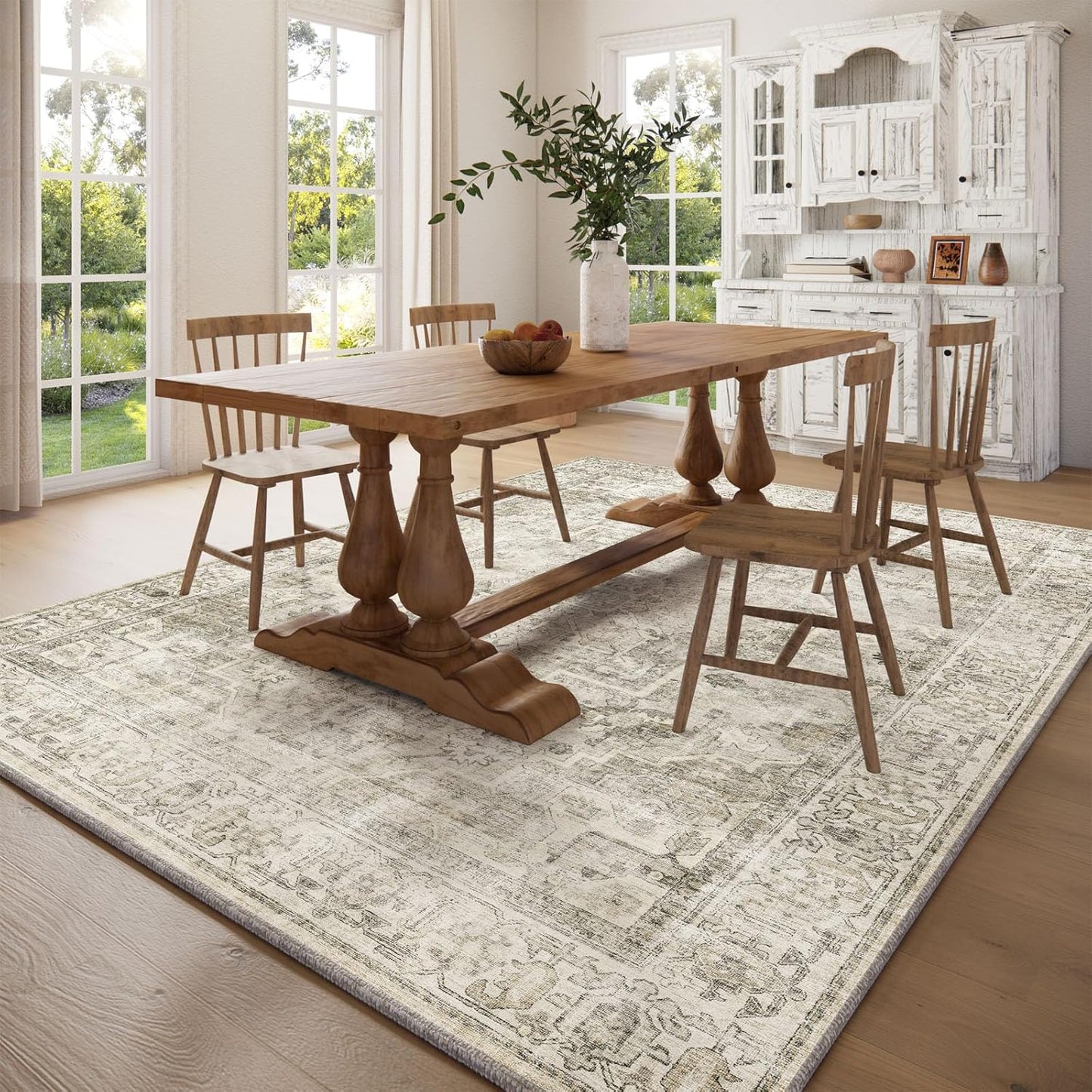 Washable Area Rugs for Living Room: 5x7 Bedroom Area Rugs Boho Vintage Rugs Stain Resistant Non Slip Low Pile Soft Lightweight Carpet for Kitchen Dining Room Farmhouse Nursery Kids Room Home Office