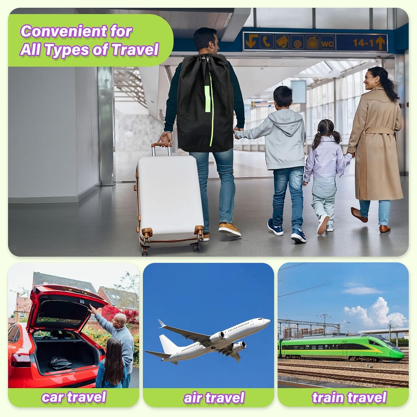 Car Seat Travel Bag for Airplane: Carseat Bags for Air Travel, Waterproof Durable Carrier Cover for Infant & Toddler Car Seats,Portable Carseat Cover with Shoulder Straps and 2 Luggage Tags