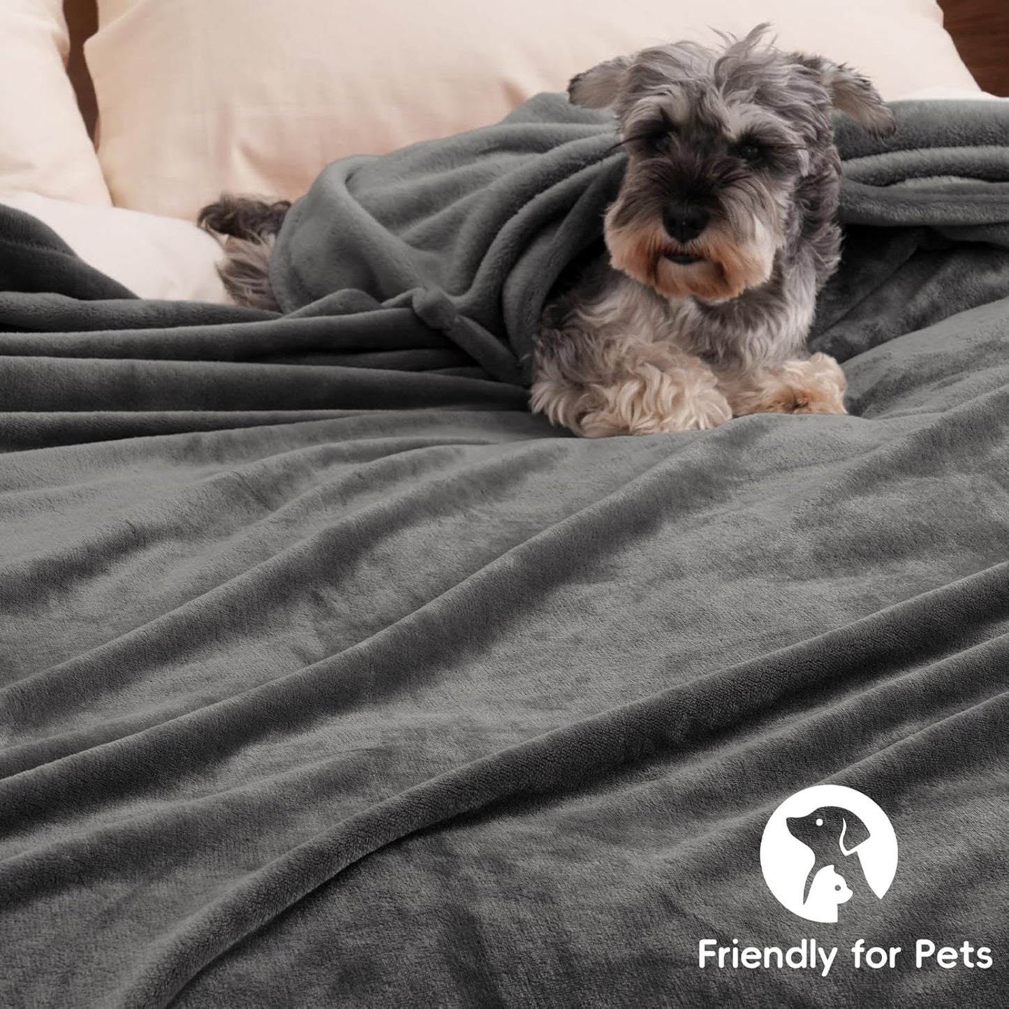 PHF Ultra Soft Fleece Blanket Queen Size, No Shed No Pilling Luxury Plush Cozy 300GSM Lightweight Blanket for Bed, Couch, Chair, Sofa Suitable for All Season, 90" x 90", Dark Grey