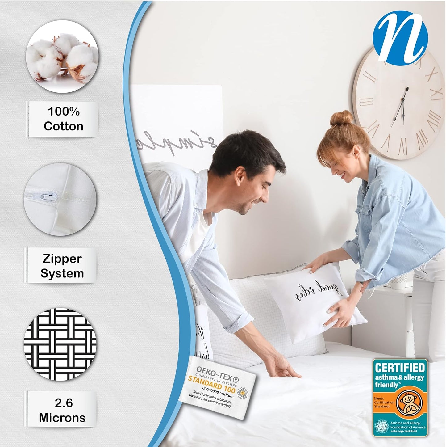 National Allergy Superior 100% Cotton Full Mattress Protector Zippered - 54" x 75" x 9" - Hypoallergenic Bed Encasement - Breathable Dust Proof Cover - AAFA & Oeko-TEX Standard 100 Certified