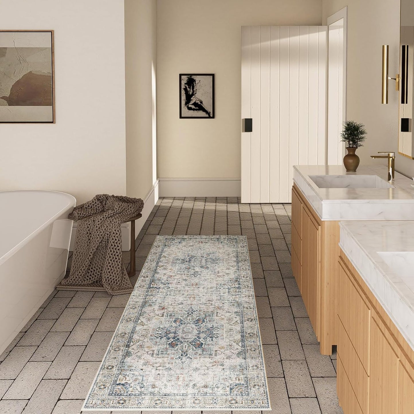 Machine Washable Kitchen Runner Rugs: 2'x10' Hallway Runner Rug Non Slip Low Pile Stain Resistant Soft Carpet Runners for Hallways Indoor Entryway Kitchen Laundry Room Beside Farmhouse