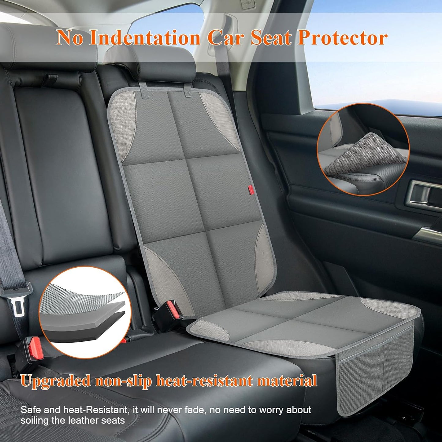 Car Seat Protector for Child Car Seat, Waterproof Durable 600D Fabric Car Seat Cover with Padding, Non-Slip Backing Mesh Pockets for Baby and Pet