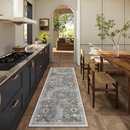 Washable Runners for Hallways Kitchen Rugs: 2'x6' Runner Rug Stain Resistant Non Slip Low Pile Soft Carpet Runners for Hallways Indoor Entryway Kitchen Laundry Room Bedroom Bathroom Farmhouse