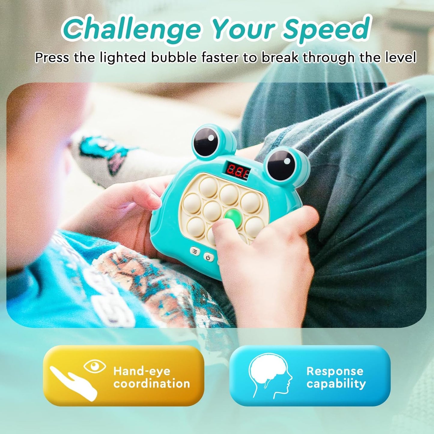 Fast Push Bubble Game, Pop Light Up Game Pop Fidget Toys, Quick Push Console Sensory Toys, Stress Relief Bubble Pop Puzzle Machine for Kids and Adults(Frog Green)