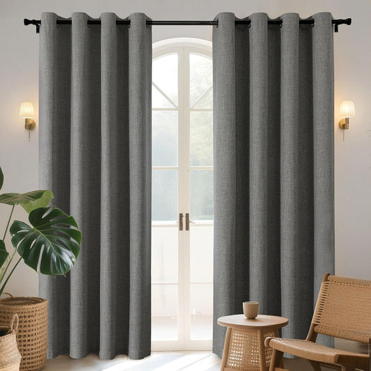 Joydeco Blackout Curtains 63 Inches Long 2 Panels Burg, Room Darkening Curtains for Bedroom, 100% Black Out Textured Thermal Drapes Privacy Protection 2 Panels Set(W52 x L63 Inch, Grey)