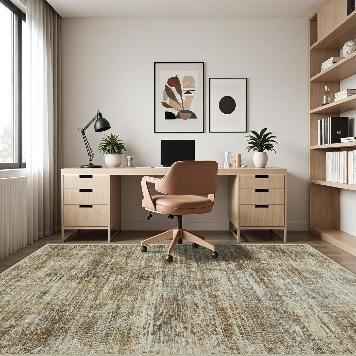 Area Rugs 8x10 Living Room Rugs: Large Modern Abstract Washable Rug with Non-Slip Backing, Thin Carpet for Dining Room Table Bedroom Nursery Indoor Home Office-Brown