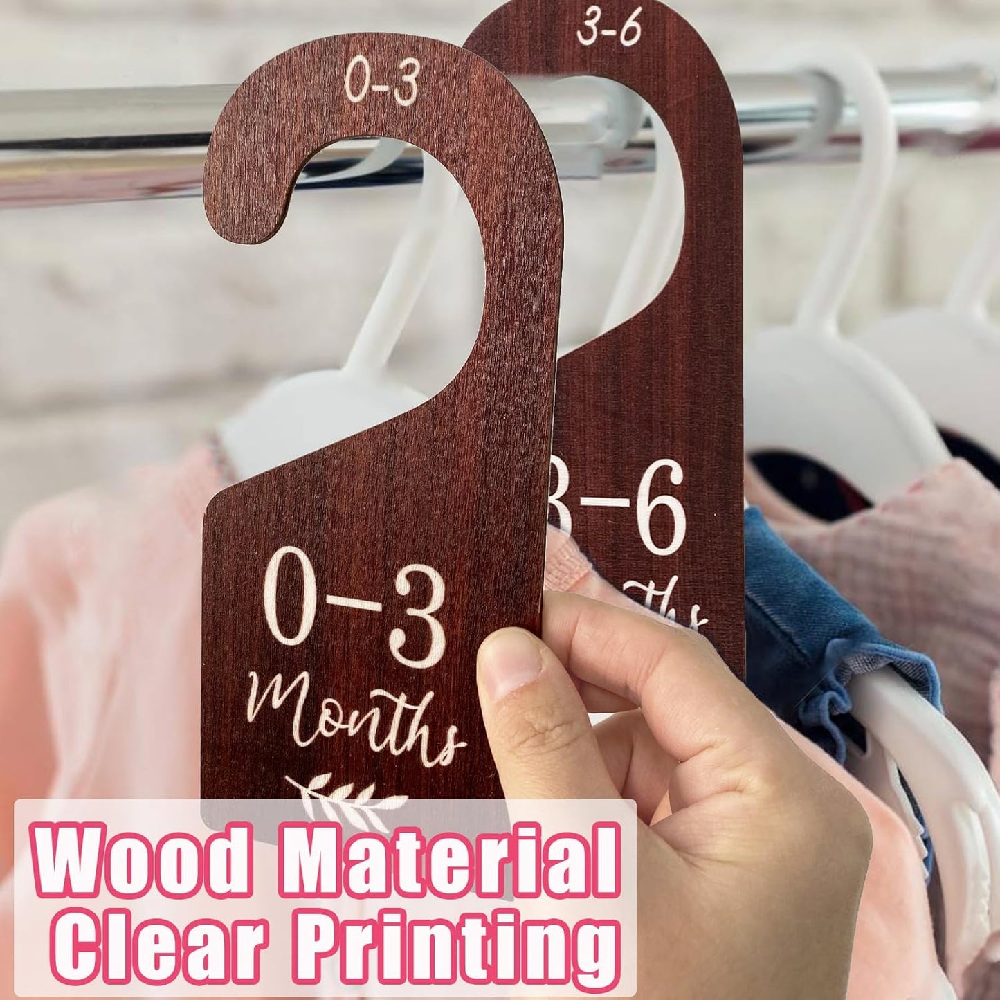 Baby Closet Dividers, Hanging Wooden Double-Sided Nursery Decor Closet Dividers for Baby Clothes, Baby Clothes Dividers for Newborn to 24 Months Size Clothes (Brown, 8pcs)