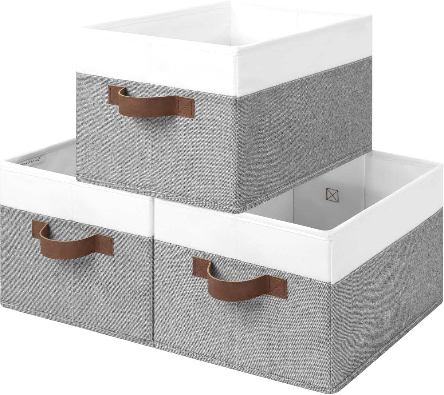 StorageWorks Storage Baskets for Shelves, Foldable Fabric Closet Storage Bins with Handles, Fabric Storage Bins Clothes Organizer, Gray and White, 3-Pack, Large