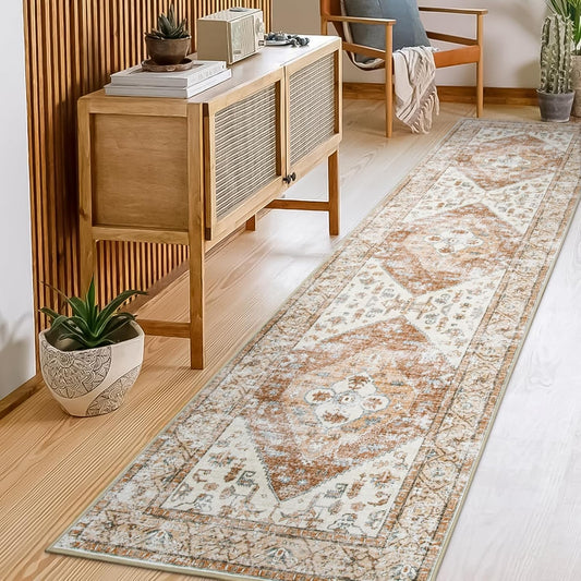 Lahome Boho Carpet Runners for Hallway 2x10 Washable Non-Slip Runner Rug Non-Shedding Lightweitht Long Kitchen Carpet, Oriental Distressed Print Floor Mat for Entrance Laundry Room Foyer