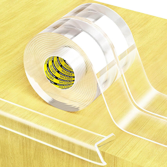 2Pack Clear Edge Protector Strip,1.57in x 9.84FT(19.68FT Total),Sharp Edge Wrap Cover Tape,Self Adhesive Protective Bumper Guards for Cabinet Door Desk Table Bed Furniture,Kitchen Countertop