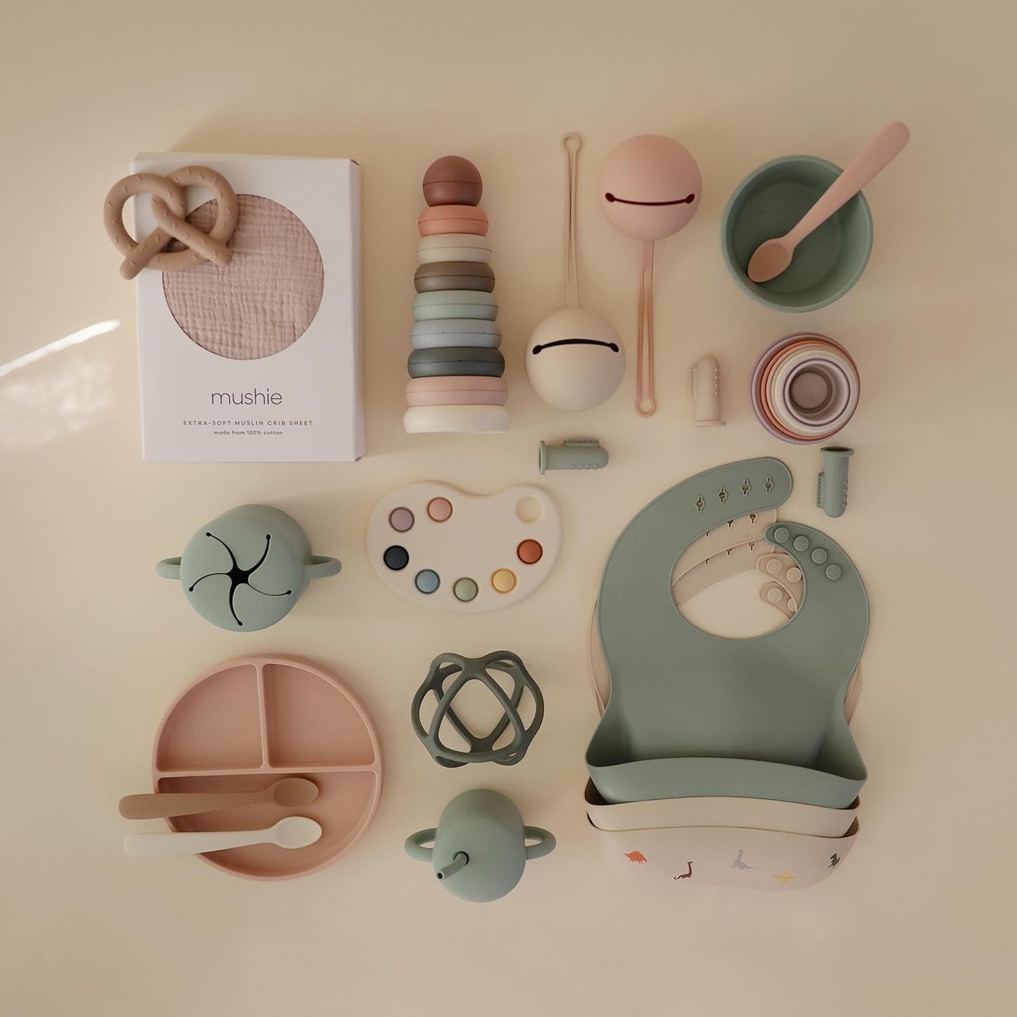 mushie Silicone Baby Bib | Adjustable Fit Waterproof Bibs (Cambridge Blue)