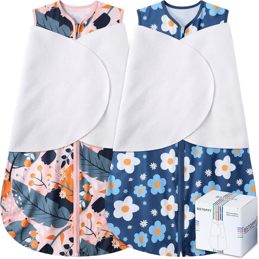 Newborn Sleep Sack Baby Swaddle,3-Way Adjustable Wearable Blanket,100% Rayon Cotton Swaddling Sleeping Bag，TOG 0.5 (Gerbera & Tulips, 0-3 Months)