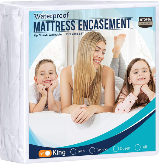 Utopia Bedding Zippered Mattress Encasement King, 100% Waterproof Bed Bug and Dust Mite Proof Mattress Protector, Absorbent Six-Sided Mattress Cover