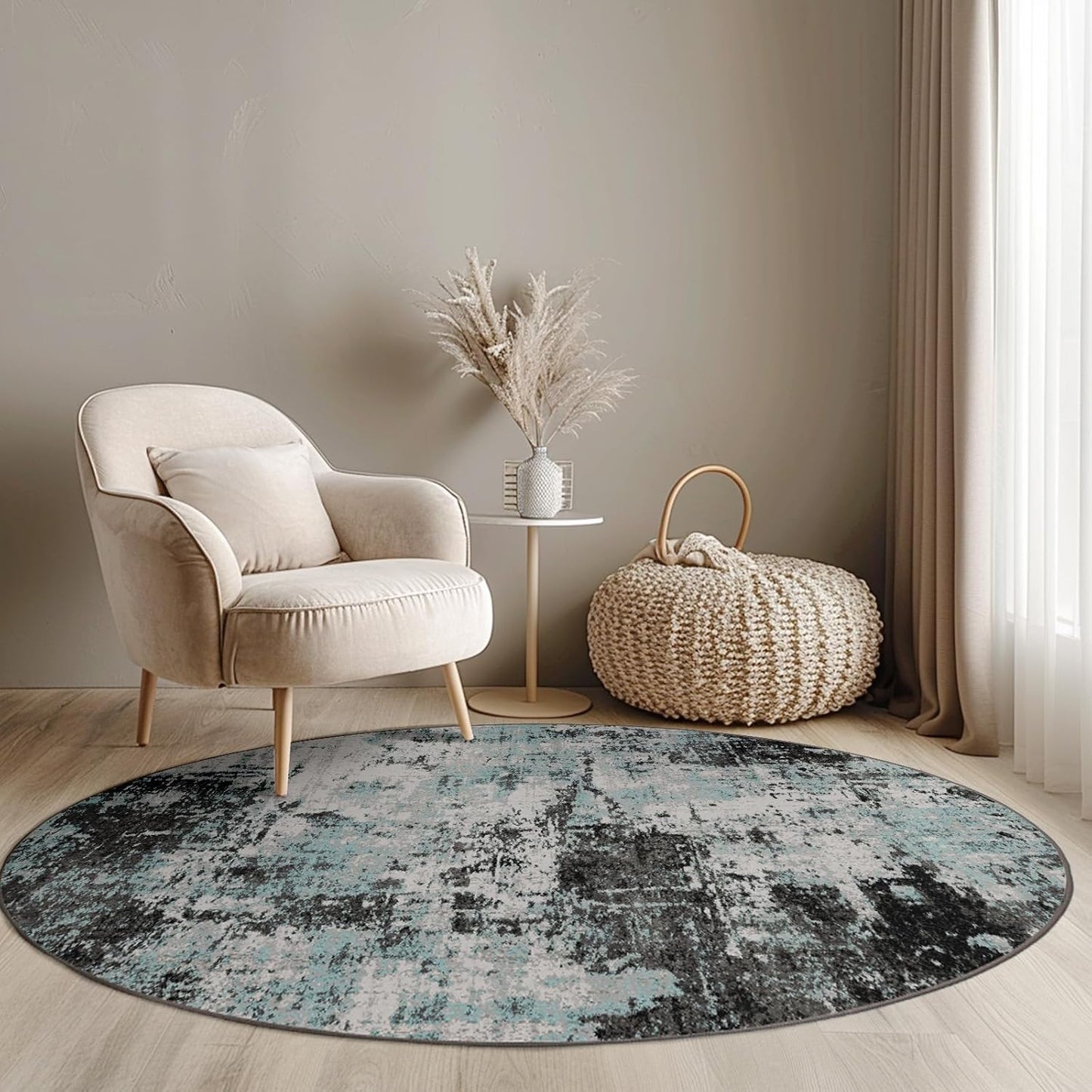 Washable Area Rugs 4ft Non-Slip Modern Abstract Soft for Living Room Entryway Bedroom Nursery, Print Pattern, Blue Black Teal