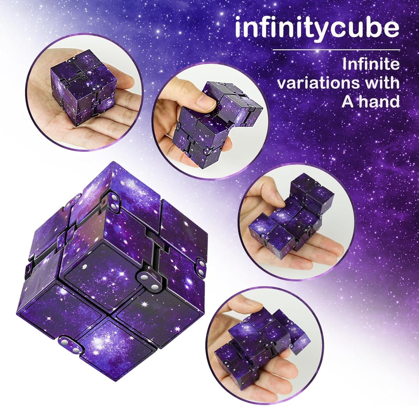 WUQID Infinitycube Fidget Toy Stress Relieving Fidgeting Game for Kids and Adults,Cute Pocket-sized Unique Gadget for Anxiety Relief and Kill Time (2, Blue & Purple Galaxy)