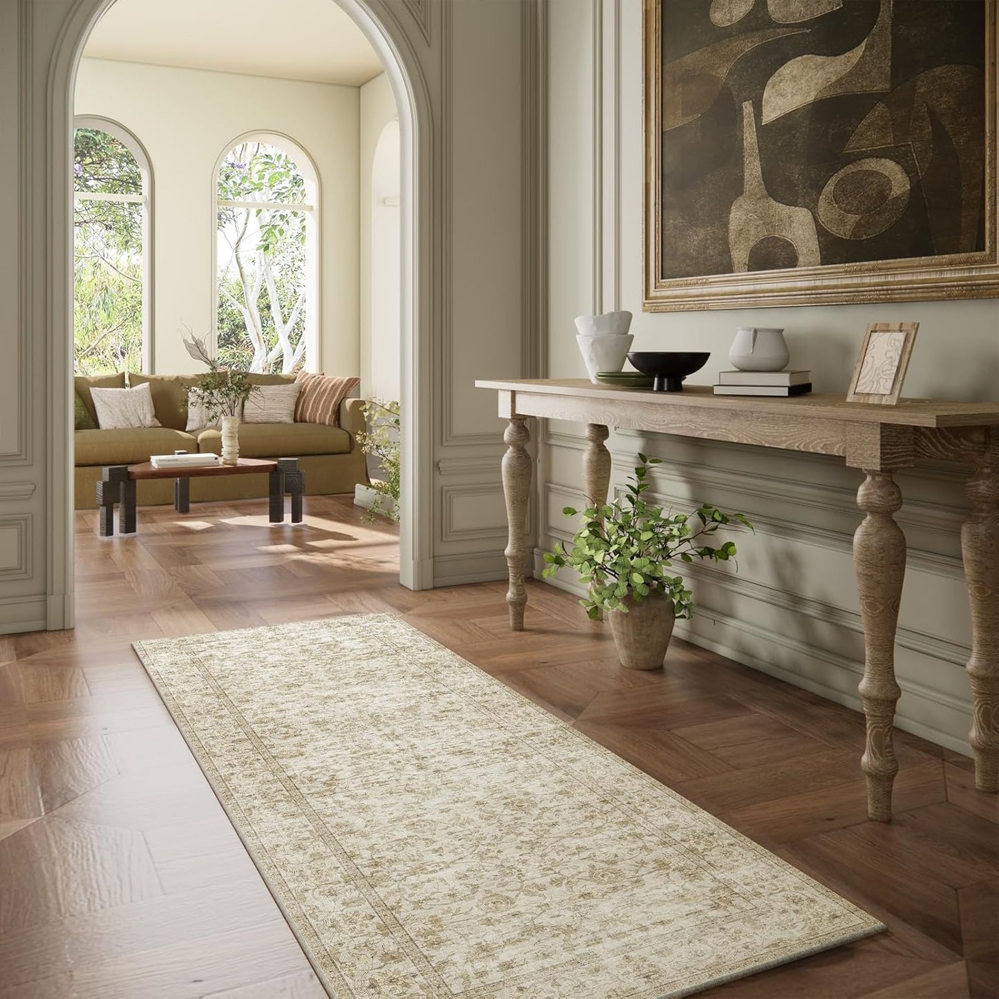 Washable Kitchen Rug Runners for Hallways: 2'6"x8' Bedroom Runner Rug Non Slip Low-Pile Stain Resistant Soft Carpet Runner for Indoor Entryway Hallways Kitchen Laundry Room Beside Farmhouse