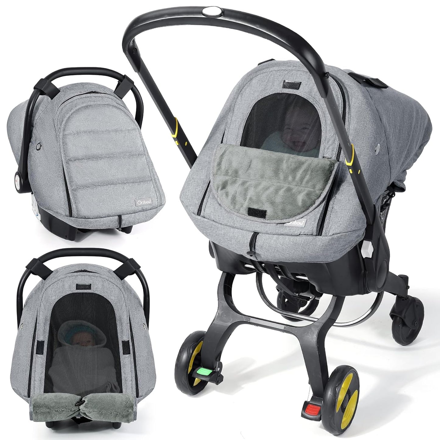 Orzbow Winter Car Seat Cover for Babies, Waterproof Carseat Canopy Cover with Peep Window of Breathable Mesh, Warm and Cozy Baby CarSeat & Carrier Covers for Cold Weather, Machine Washable, Light Grey
