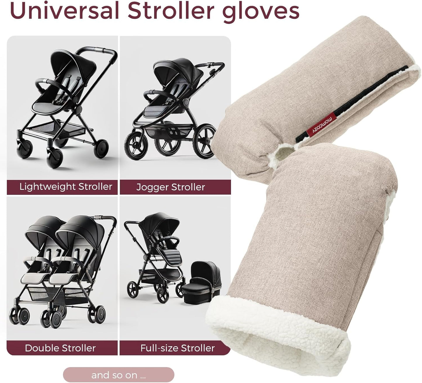 Momcozy Stroller Gloves Warmmuffs | Universal Winter Anti-Freeze Stroller Mittens | Winter Handmuff Stroller Accessories | Ultra-Plush,Weather-Proof | Foldable Adjustable | Shopping Golf Pet Cart
