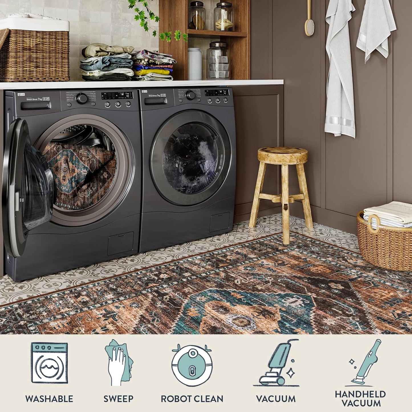 Lahome Hallway Runner Rug - 2x6 Washable Non-Slip Carpet Runner, Throw Untra-Thin Stain Resistant Kitchen Carpet, Vintage Medallion Print Non-Shedding Mat for Bedroom Entryway Bathroom