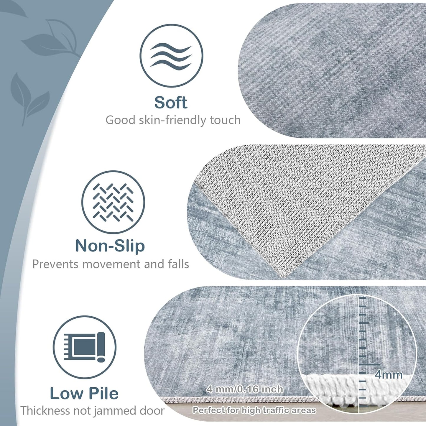 Area Rugs 8x10 Living Room: Washable Rug Modern Abstract Large Rugs Soft Non Slip Neutral Rug Stain Resistant Indoor Carpet for Bedroom Kitchen Dining Room Table Nursery Home Office Rugs(Blue,8'x10')