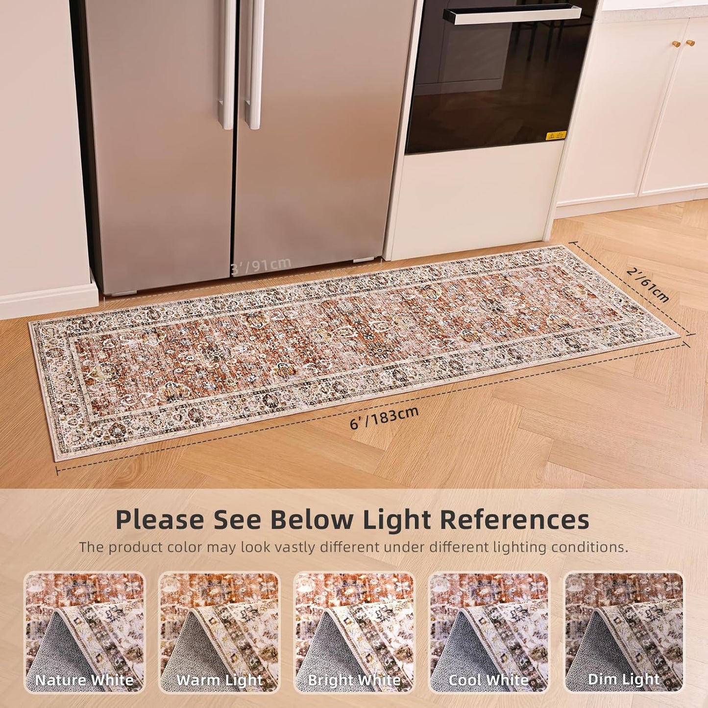 2x6 Runner Rug Non Slip Carpet Runners for Hallway 6ft Fall Runner Rugs with Rubber Backing Rug Runner for Kitchen Bedroom Vintage Distressed(Brick Red)