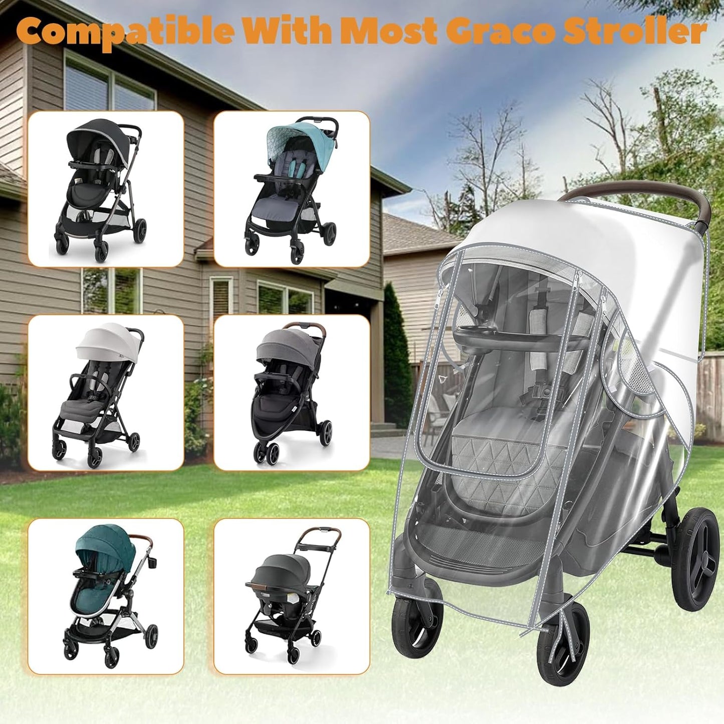 Breathable Stroller Rain Cover Compatible with Graco for Baby-Windproof, Waterproof, Protect from Sun Dust Snow,Clear Stroller Accessories