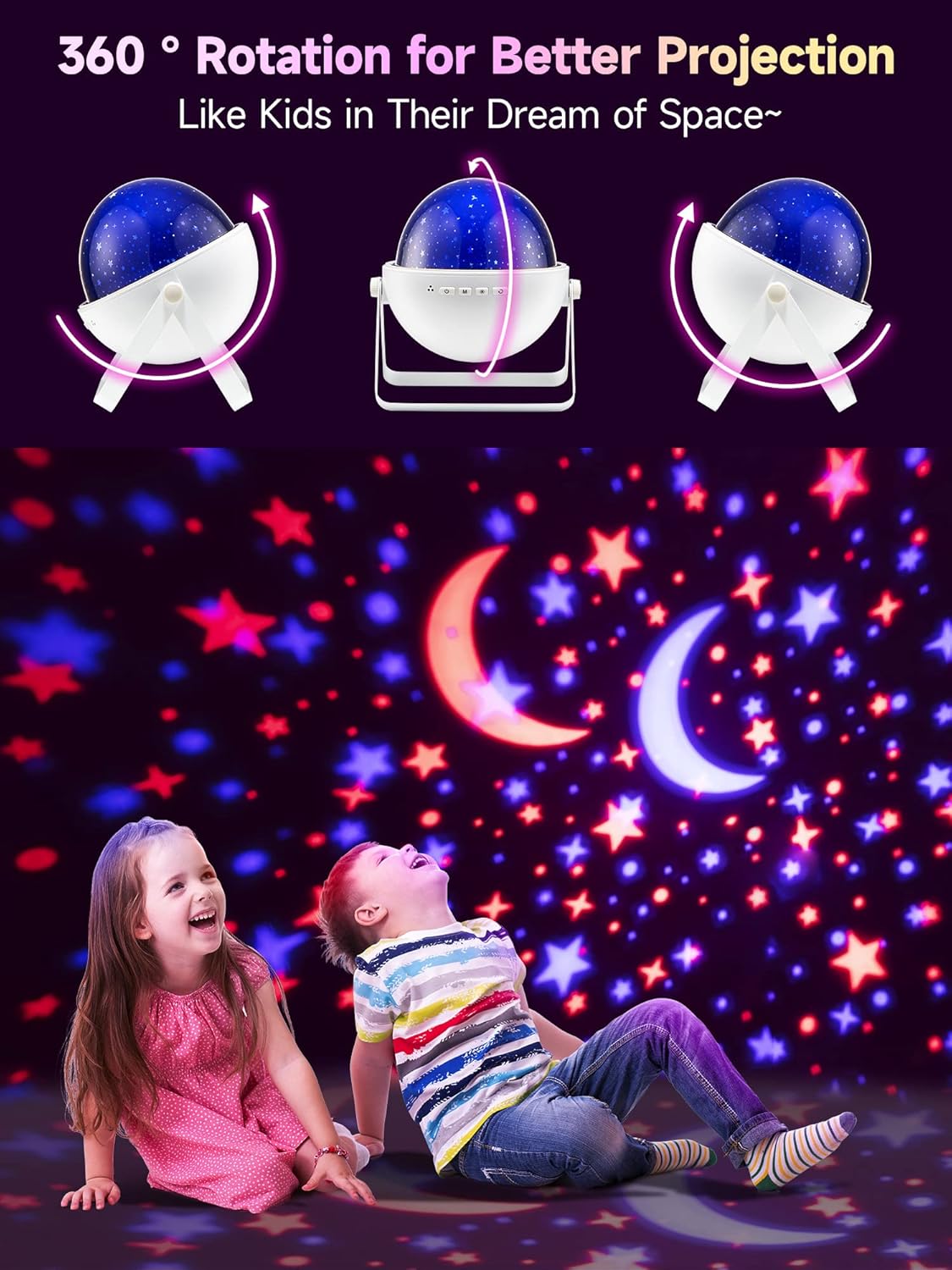 Star Projector Night Light for Kids - 15 Colors, Remote & HIFI Bluetooth Speaker, 360 Rotating + Auto Timer