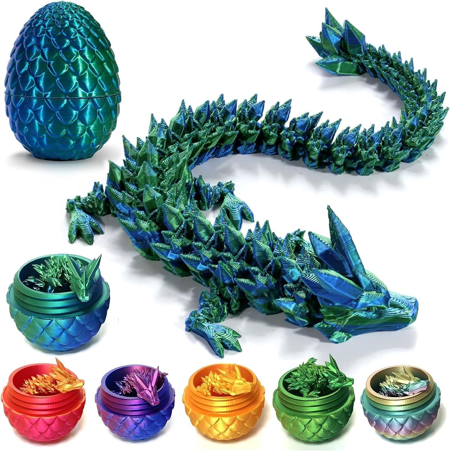 Easter Egg Dragon Egg 12Inch Dragon Toy 3D Printed Dragon Fidget Toys, 3D Printed Dragon Egg with Articulated Dragon Inside Fidget Toys for Autism/ADHD, Easter Gifts(LaserGreen)