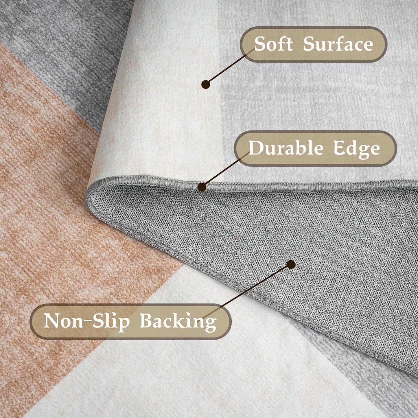 HOMFINE Washable Modern Area Rug - Geometric Style 5x7 Rugs for Living Room, Bedroom, Machine Washable Rug Soft Non Slip Non Shedding Area Rug - Grey Brown, 5'x7'