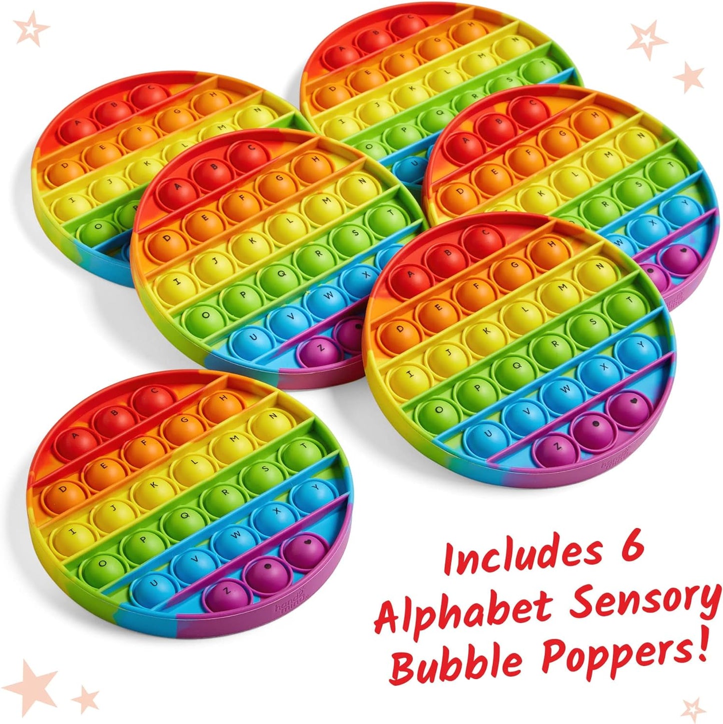 hand2mind Alphabet Sensory Bubble Poppers, Pop Fidget Toys for Kids, Letter Toys, Fine Motor Toys, Fidgets for Classroom, Calm Down Corner Supplies, Science of Reading Manipulatives (Set of 6)