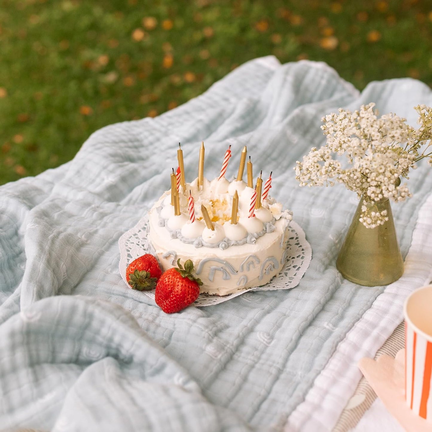 Little Unicorn Newborn Receiving Quilt | Ultra- Soft, Multi-Layered Muslin Fabric | Gift for Newborns & on-The-go (Blue Rainbow)