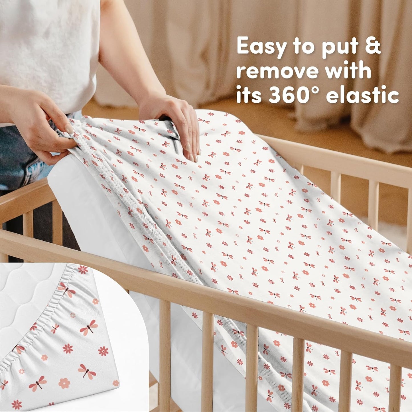 Sweety Fox 2-Pack Crib Sheets - Soft Jersey Cotton Fitted Sheets for Boys and Girls, Mini Crib Sheets, Toddler Bed Sheets (Dragonfly)