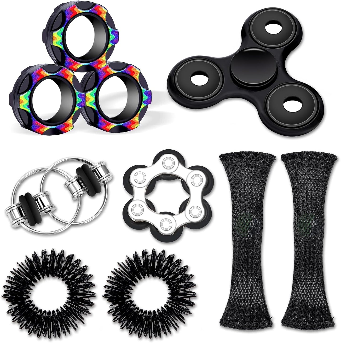 8Pcs Fidget Toys Adults Teens ADHD Autism Toys Adults Office Cool Gadgets Desk Toys Fidgets for Classroom with Magnetic Rings Spinner Christmas Stocking Stuffer Gifts for Men