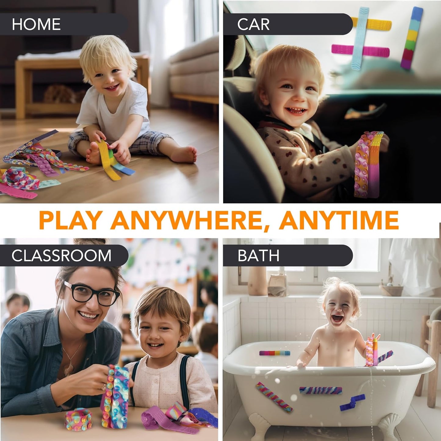 BUNMO Stretchy Strings - Sensory Toys for Toddlers 1-3 - Stimulating & Addictive Sensory Toys for Kids with Autism - Fidget Toy for Anxiety & Stress Relief - Hours of Fun for Kids - Suction 6pk