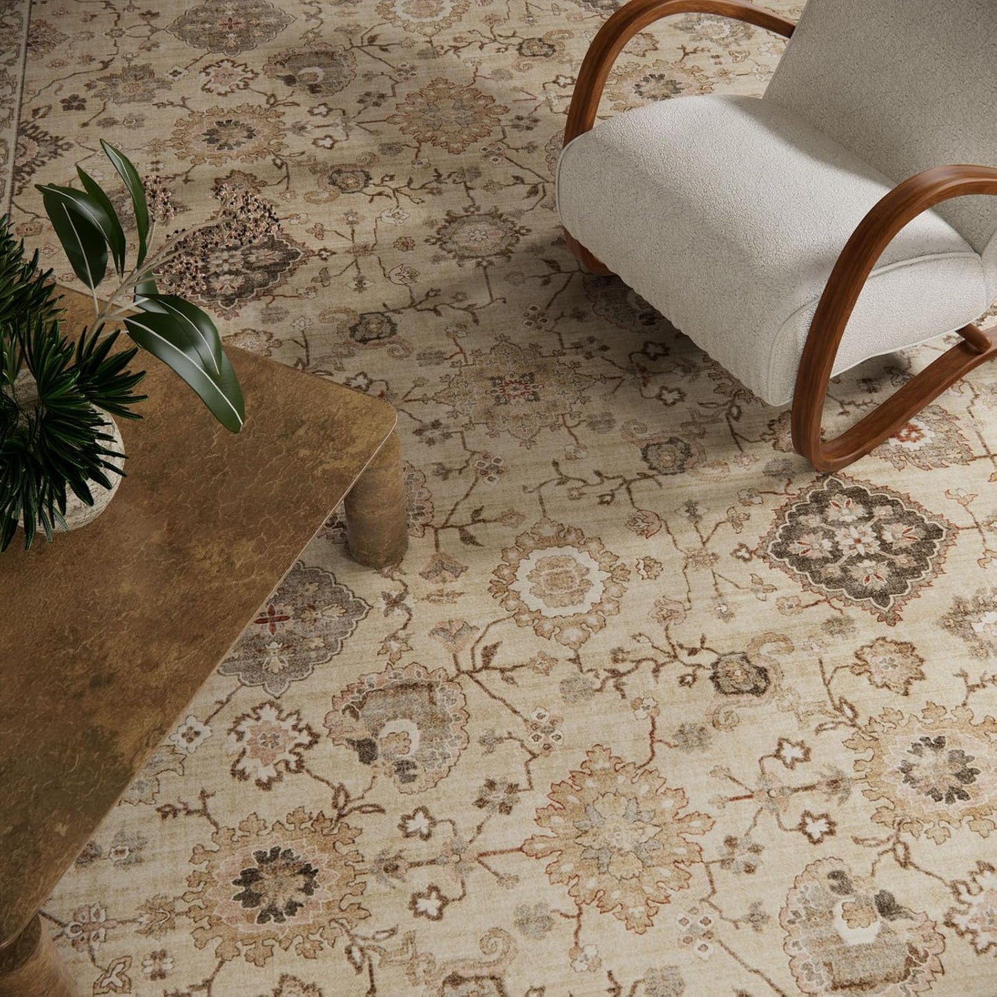 Machine Washable Rug for Living Room: 5x7 Area Rugs Boho Vintage Rug Stain Resistant Non Slip Low Pile Soft Lightweight Carpets for Bedroom Kitchen Dining Room Nursery Kids Room Farmhouse