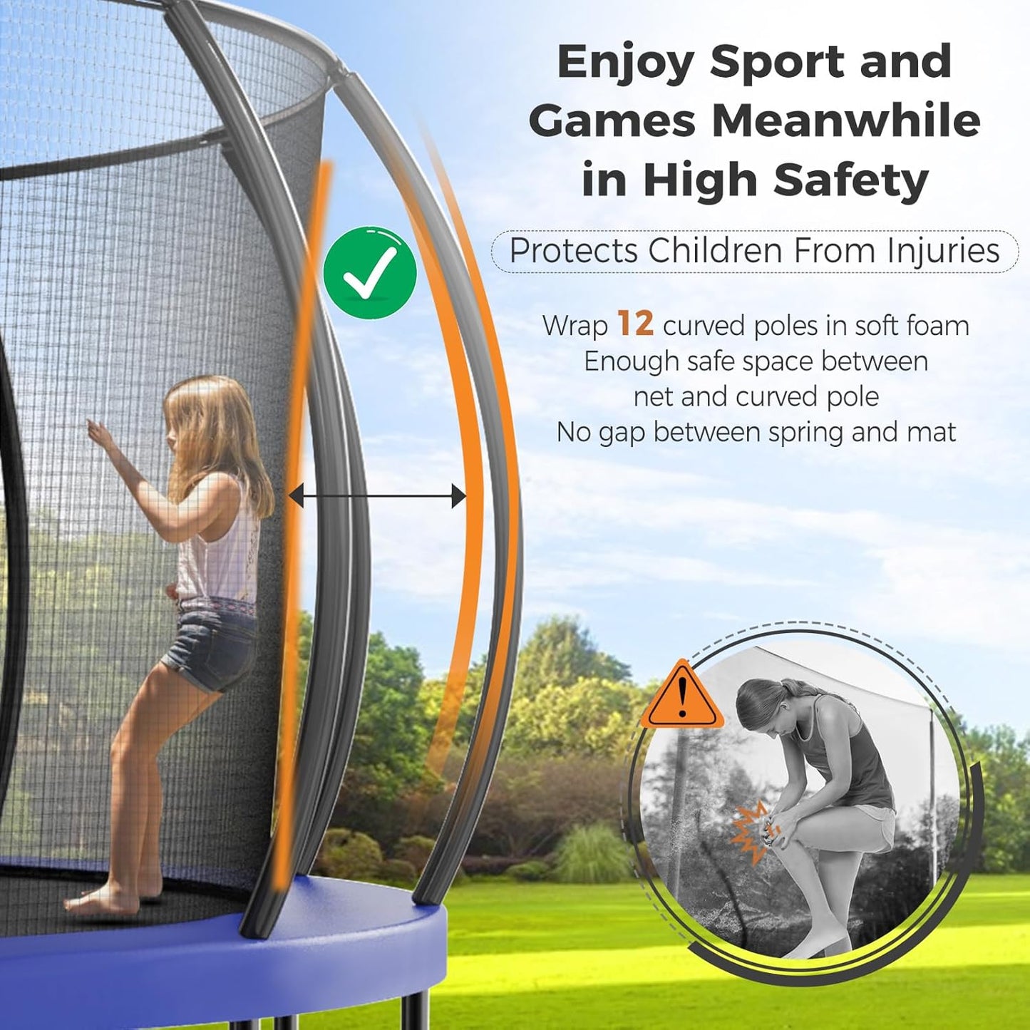 Tatub Large Trampolines Outdoor 10 12 14 15 16FT for Kids and Adults,Outdoor Recreational Pumpkin Trampolines with Curved Poles and Safety Enclosure Net, Basketball Hoop, Ladder