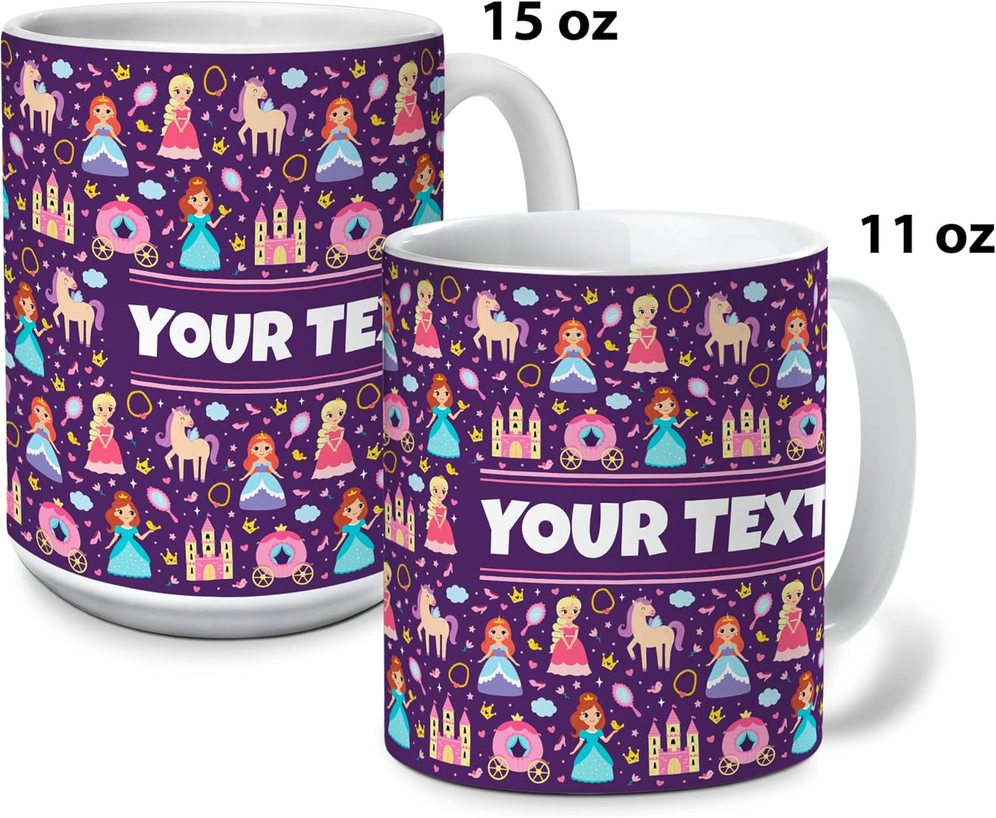 Personalized Mug for Kids - Princesses - Custom Name/Text, Ceramic Hot Chocolate/Cocoa/Coffee Cup for Girls, Birthday/Christmas/Holiday Gift - 11 oz, White Handle
