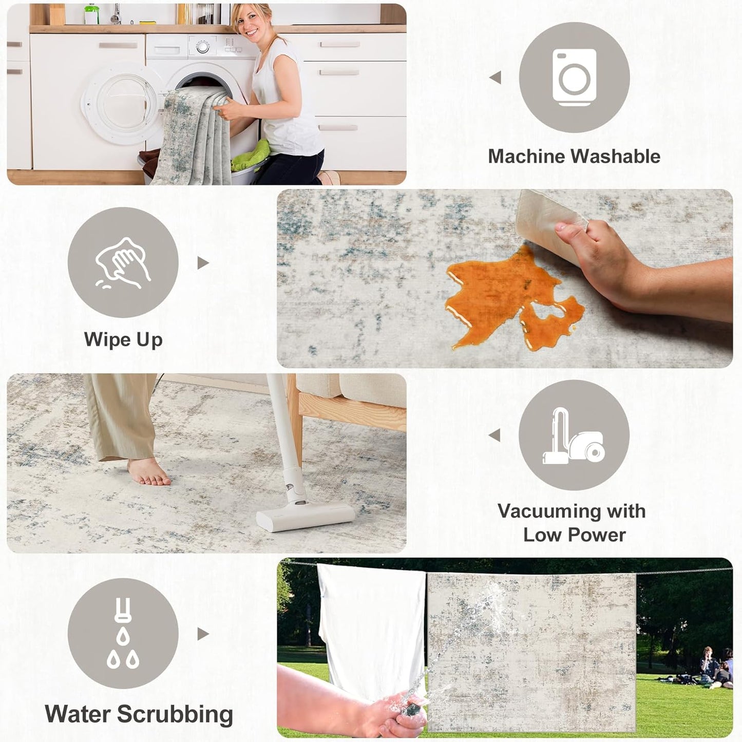 Area Rugs Living Room Rug - 4x6 Washable Modern Abstract Soft Neutral Non-Slip Carpet Large Indoor Floor Stain Resistant Thin Carpets for Bedroom Dining Room Farmhouse Nursery Home Office Multi