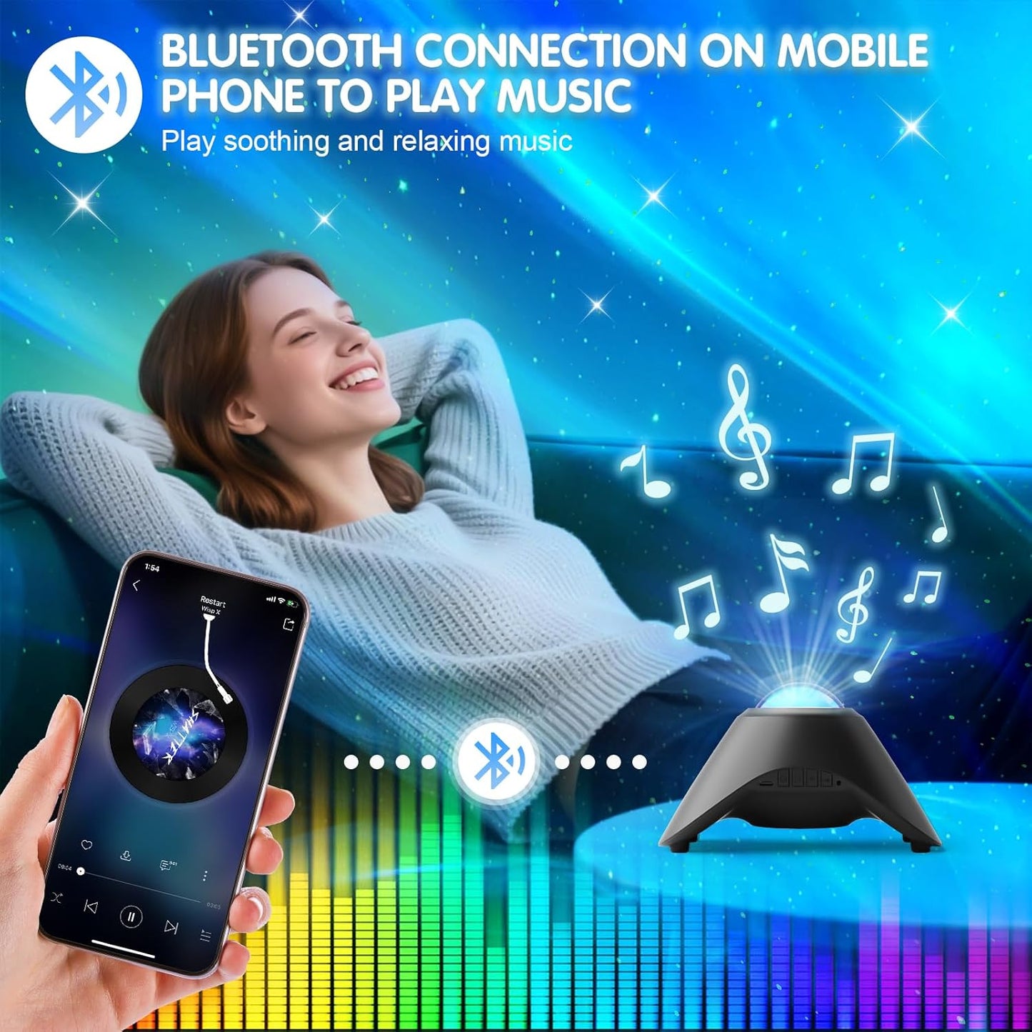 Galaxy Projector, Star Night Light Projector with Bluetooth Connection for Music and Timer and Remote Control for Kids Adults Bedroom Party Bar Decoration (Black)