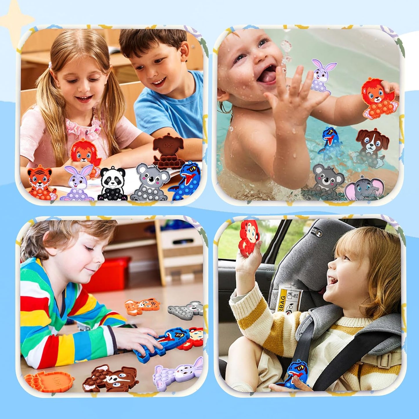 Animal Pop Fidget Toys Party Favors,Silicone Fidget Toys for Toddlers,Birthday Party Favors for Kids,Treasure Chest Prizes,Prizes Box Toys for Kids Classroom Prizes