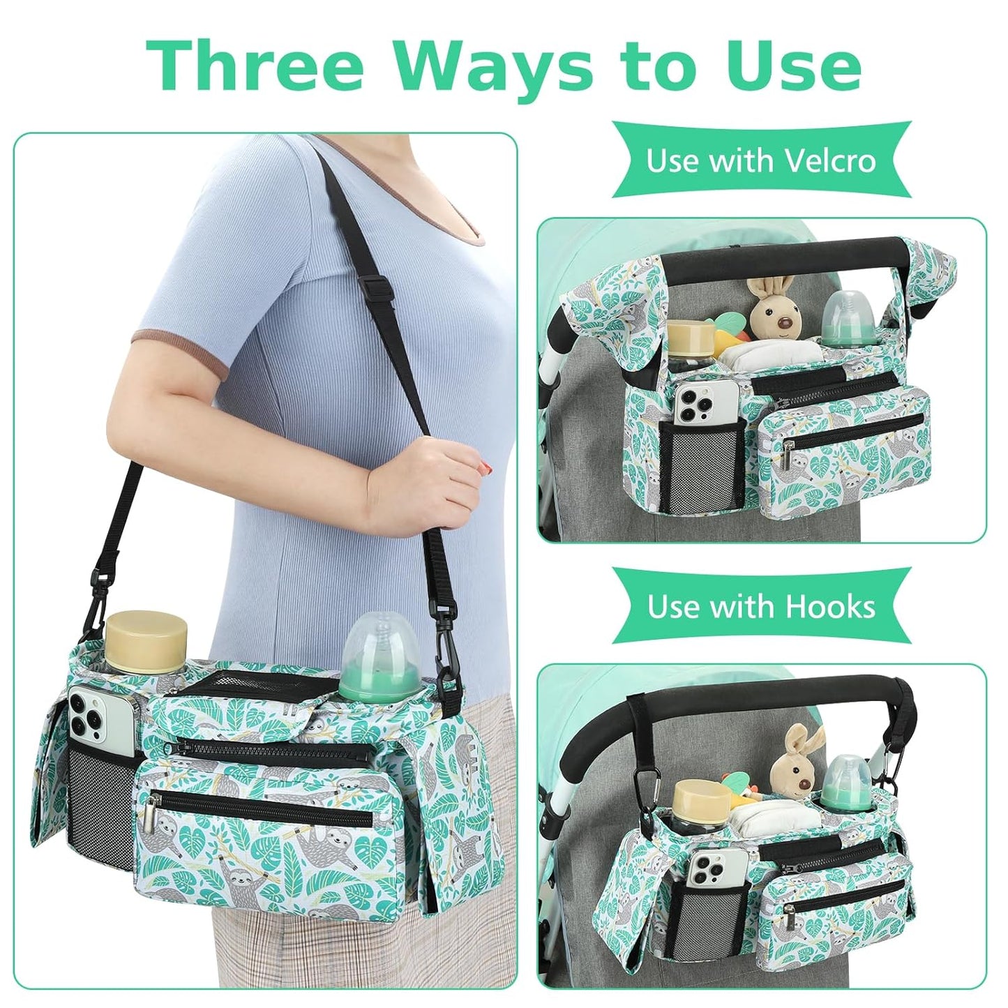 Accmor Universal Stroller Organizer with Insulated Cup Holder Detachable Phone Bag and Shoulder Strap,Stroller Bag Caddy Organizer Fits for Uppababy, Baby Jogger, Britax Strollers