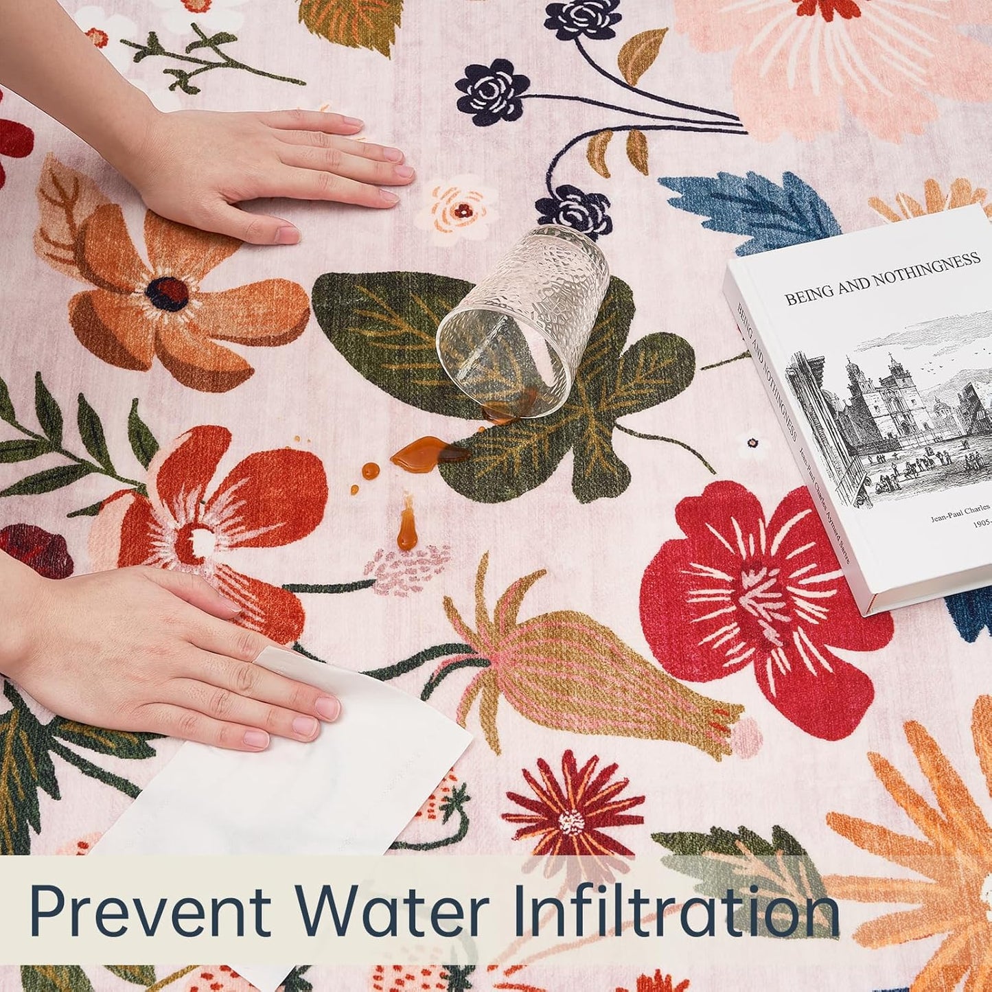 Boho Floral Area Rugs 5x7 Soft Washable Stain Resistant Indoor Floor Carpet Rug Vintage Beige Low Pile Non Slip Rug Spring Farmhouse for Living Room Bedroom Dining Room Playroom Nursery Family Room