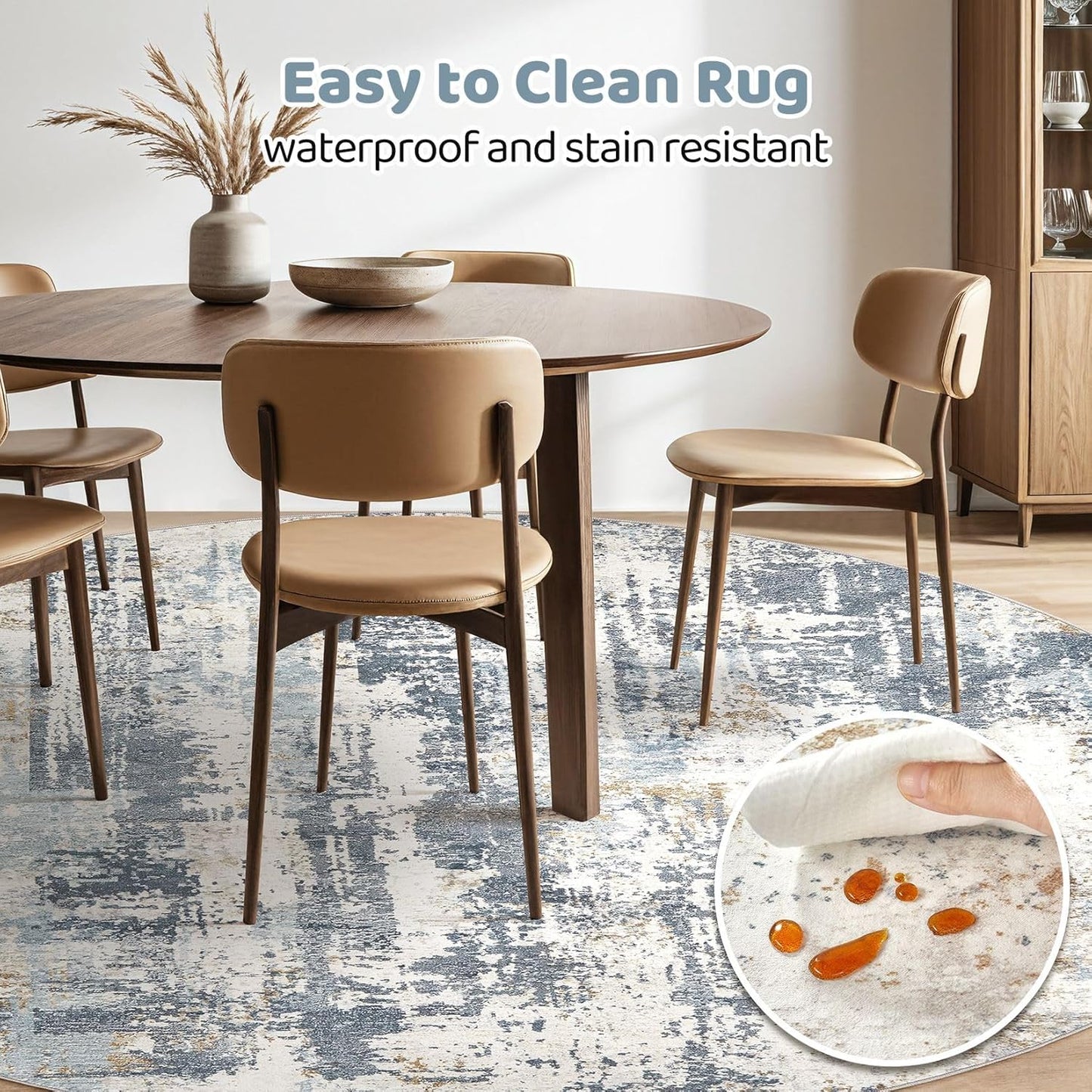 Round Rug Living Room Rugs: 10Ft Washable Circle Large Abstract Modern Soft Stain Resistant Non Slip Indoor Floor Carpet for Bedroom Nursery Office Dining Room Dorm Home House Decor- Light Blue