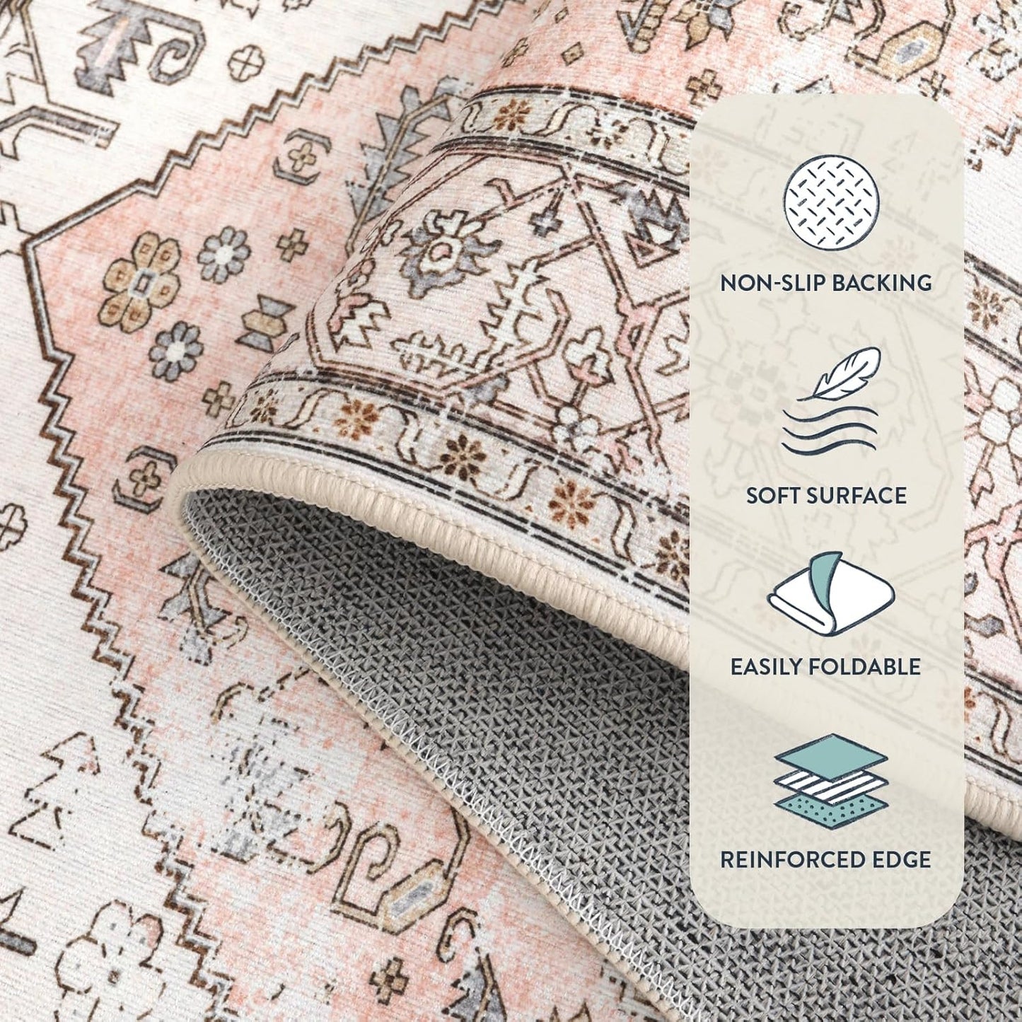 Lahome Boho Washable Non-Slip Pink Rug - Ultra-Thin Non-Shedding Bedroom Bathroom Carpet Runner for Hallway Entryway (Pink, 2'x6')