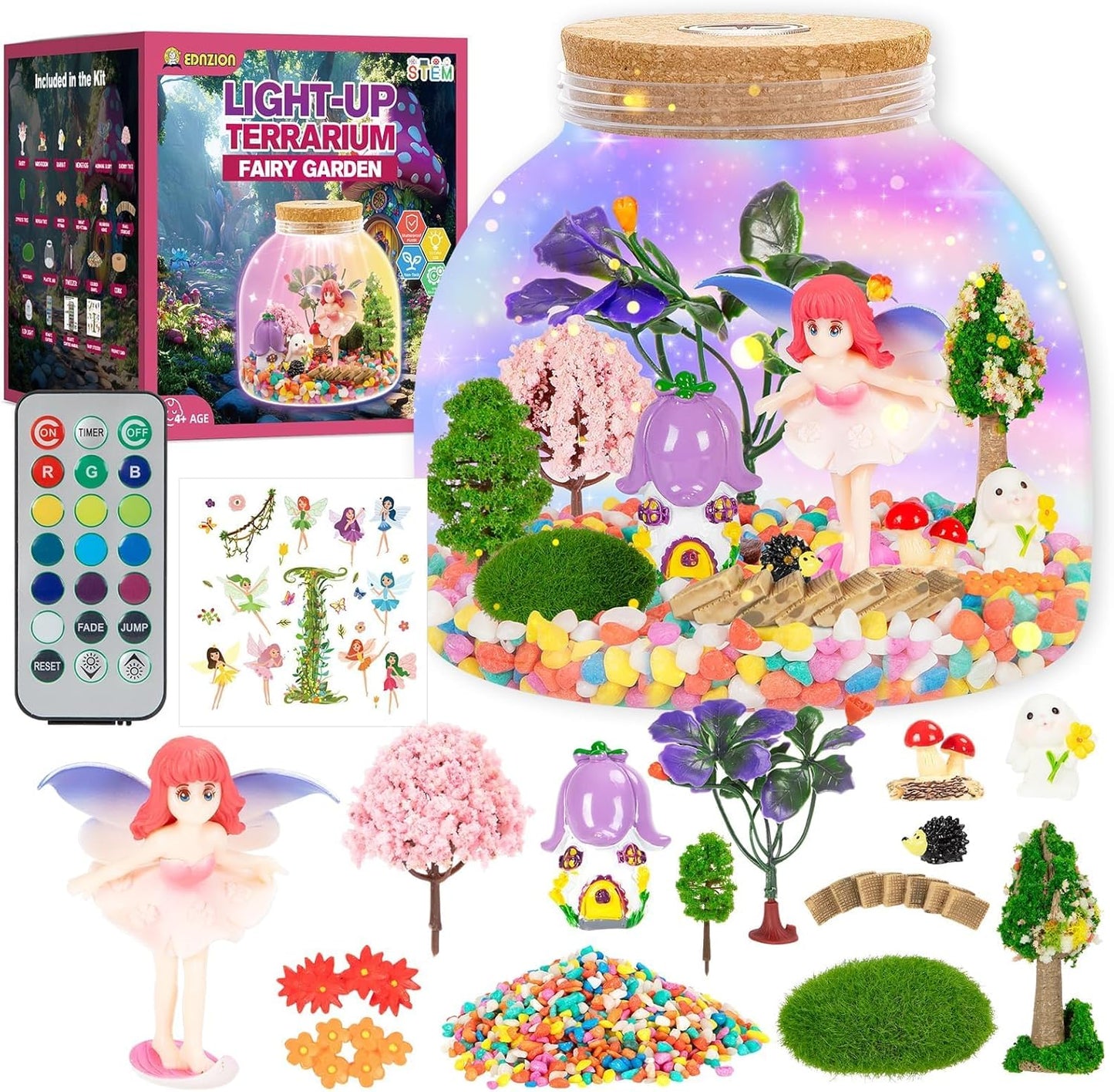 Fairy Garden Light Up Terrarium – DIY Craft Kit with LED for Girls Ages 4-8 | STEM & Art Gift for Kids, Ideal for Birthday or Holiday