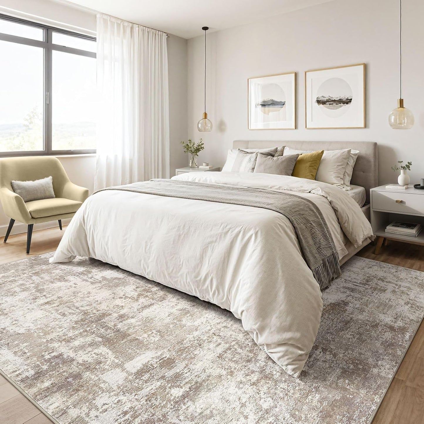 8x10 Area Rugs Living Room: Washable Large Abstract Soft Rug Stain Resistant Indoor Floor Non-Slip Accent Carpet for Women Modern Home Enthusiasts Aged 25-45 - Bedroom Nursery Playroom- Beige Brown