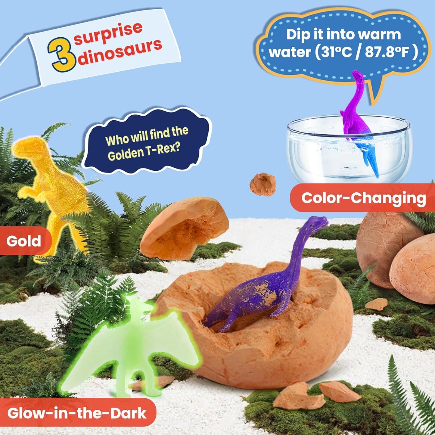 Dino Eggs Excavation Dig Kit-12 Unique Dinosaur Eggs with Educational Learning Cards -Easter Eggs STEM Science Activities - Educational Toy Gift for Kids Boys Girls Age 3+