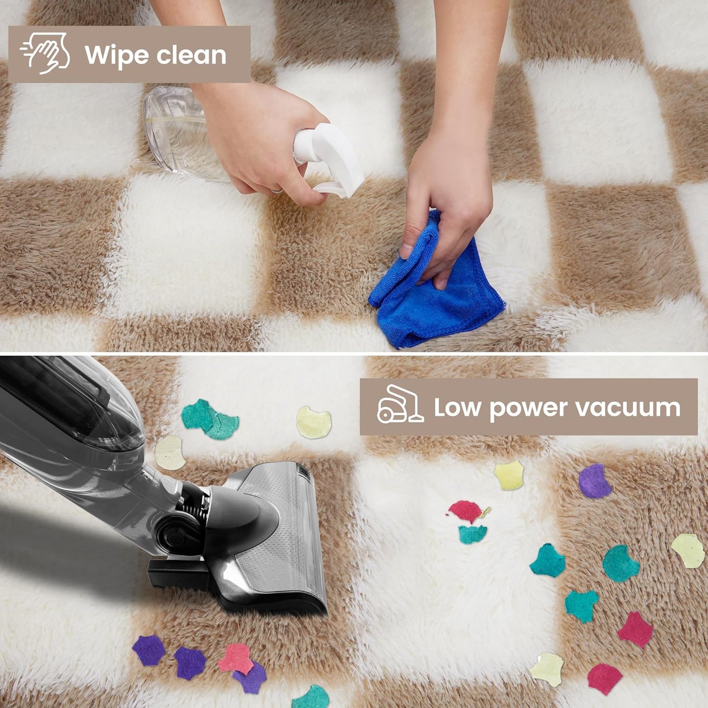 Super Soft Rug for Bedroom, 5x7 Ft Beige and White Area Rug Classic Checkered Shaggy Anti-Skid High Pile Soft Fluffy Rug Fuzzy Carpet for Living Room Bedroom Kids Room Nursery, Dorm Home Decor