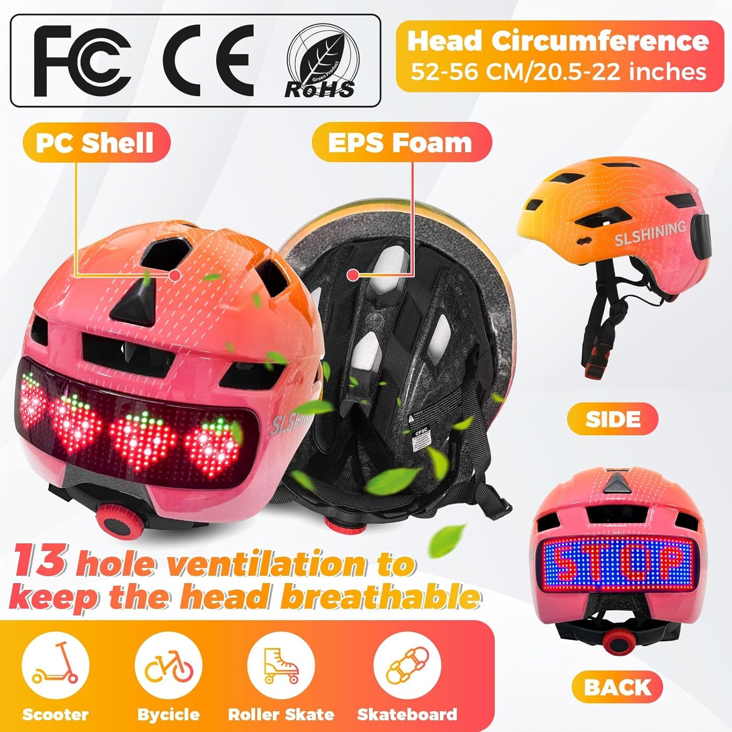 Kids Bike Helmet Toddler Helmet for Boys Girls Youth Kids with LED Lights Bicycle Helmets with Protective Gear Set Knee Elbow Wrist Pads for Cycling Skateboard Scooter Skating (Fits 20.5-22in)